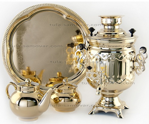 Samovar 3 l "Bank" with an ornament in the set