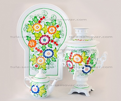 Samovar "Acorn" 3 l painted set of "Summer in the country"